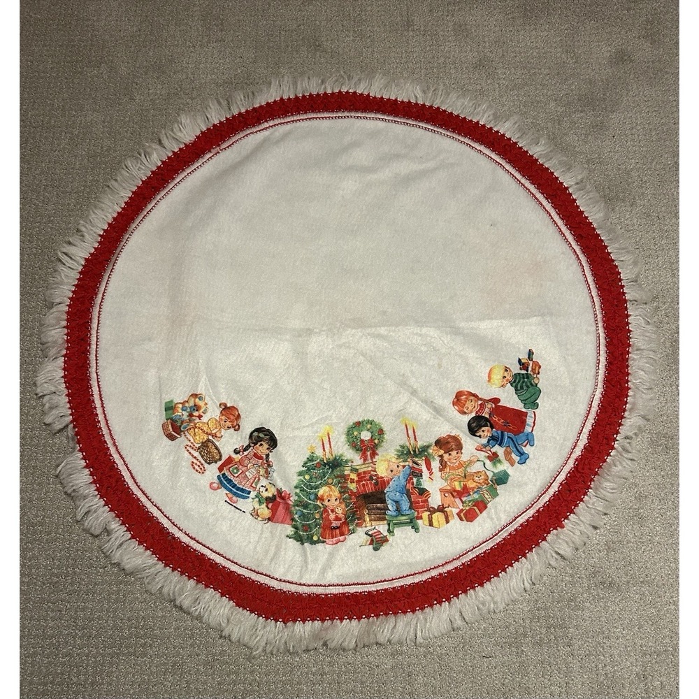 Vintage Christmas Tree Skirt Nostalgic Children, Chimney,‎ and Toys 42" Large